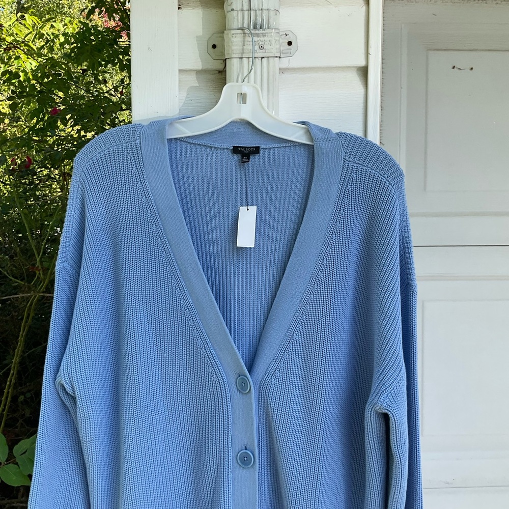 NWT Talbots Pretty Light Blue V-Neck Cardigan Long Sleeve Sweater - Picture 2 of 6